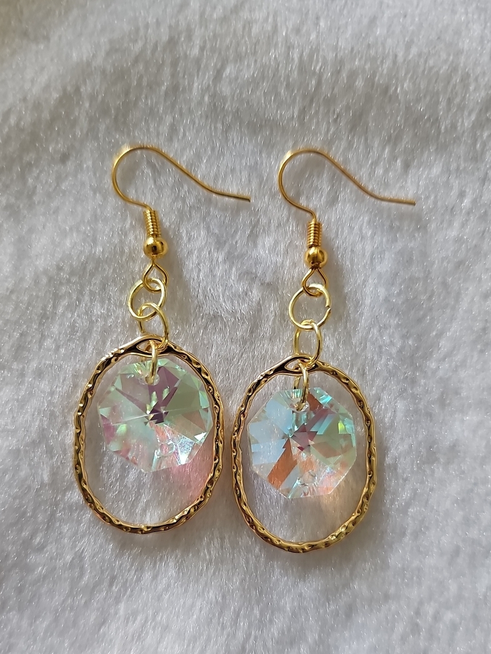 Gold Aurora Borealis Crystal Drop Earrings